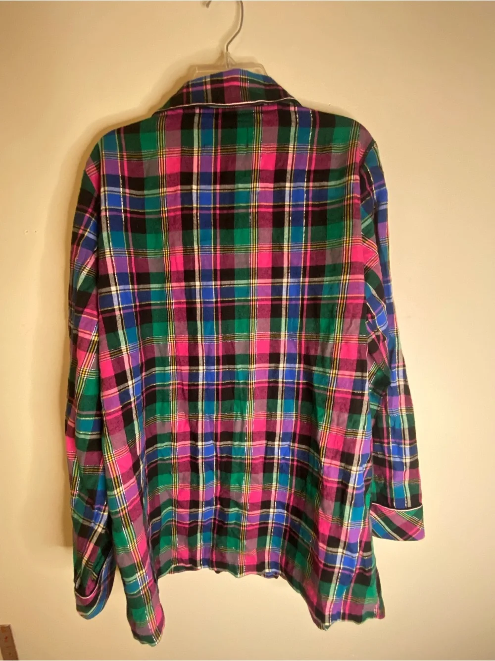 Victoria's Secret Plaid Button-Up PJ Jacket in Vibrant Pink, Green & Blue